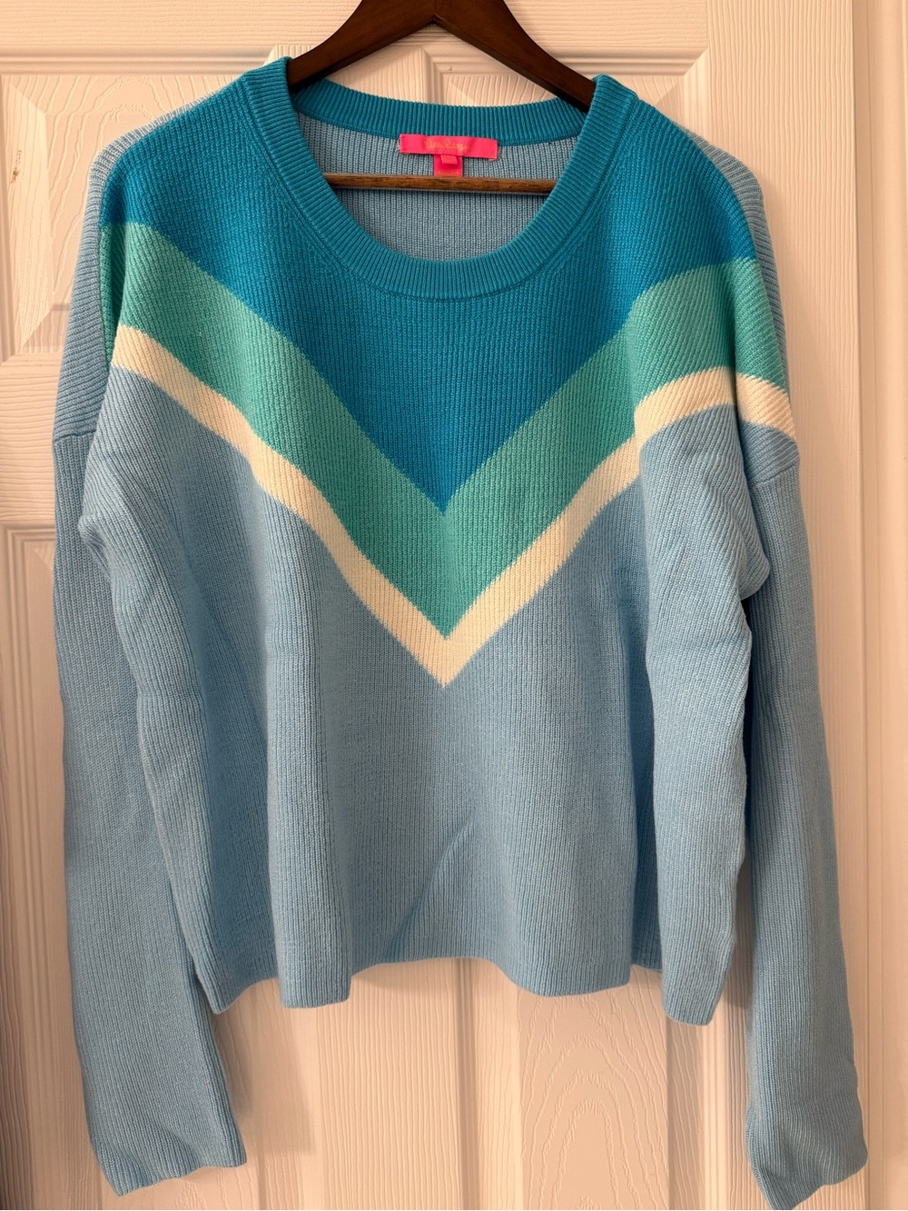 Lilly Pulitzer Blue Teal Chevron Crewneck Sweater